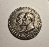 Medalie de ARGINT - Societatea Regala Romana de Geografie 1875 1925 - Regele Carol I si Regele Ferdinand Piesa de Colectie