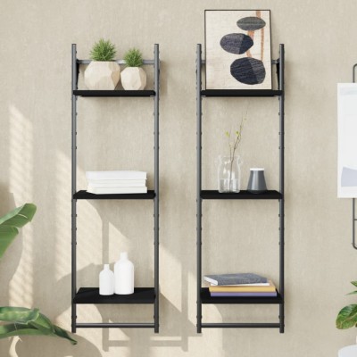 vidaXL Rafturi perete 3 niveluri/bare 2 buc negru 30x25x100cm 836258 foto