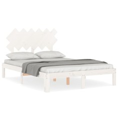 Cadru de pat cu tablie dublu mic, lemn masiv
