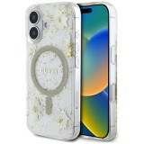 Husa originala Guess iPhone 16 Hardcase Resin Flowers and Glitter MagSafe, bej, GUHMP16SRBFGFGME
