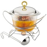 Vas, recipient pentru incalzirea alimentelor, sticla, capacitate 4 litri, suport din otel inoxidabil, Klausberg