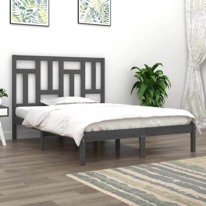 Gossi cadru de pat, gri, 200x200 cm, lemn masiv de pin
