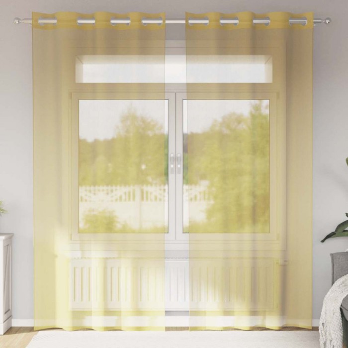 vidaXL Perdele Voile cu Oelii 2 buc Galben 4102134