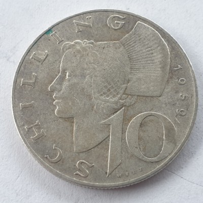 Austria 10 schilling 1959 argint foto