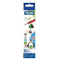 Set 6 Creioane Color MILAN, 6 Culori, Corp Triunghiular din Lemn, Creioane Triunghiulare Colorate, Creioane Colorate Metalice MILAN, Creioane MILAN, S foto