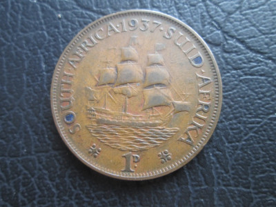 Africa de Sud : 1 penny 1937 _ moneda din bronz _ regele George al VI lea foto