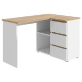 Birou colt Norge cu 3 sertare si 2 rafturi, 124x89x75 cm, alb si stejar Household NewTrend