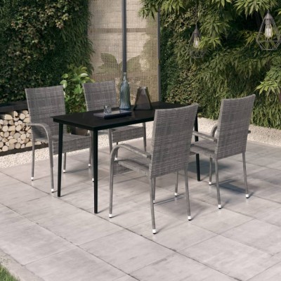 vidaXL Set de servit masa pentru grădină, 5 piese, gri și negru 3099409 foto