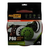 Disc abraziv pentru slefuitor cu excentric KD225.80 PROCRAFT (Set 10 buc) Diametru: 225 mm Granulatie: P80 Innovative ReliableTools