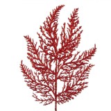 Ramură Decorativă Crăciun, Model Ferigă, Culoare Roșu, Glitter, 47cm, Oem
