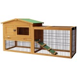 PawHut Tarc pentru iepuri 2 nivele Kaninchenstall Lemn de brad rezistent la iarna Doppelstockhaus cu Freilaufgehege Rampa 150x52x68 cm Galben | Aosom