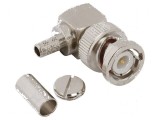 Conector BNC mufă tată unghi 90&deg; 50&Omega; lipire, crimpat PTFE