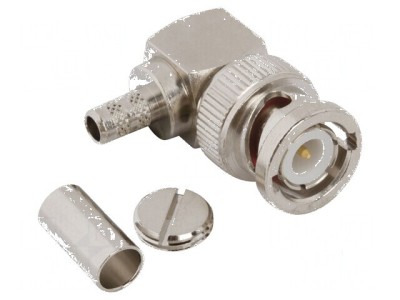 Conector BNC mufă tată unghi 90&amp;deg; 50&amp;Omega; lipire, crimpat PTFE foto