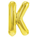 Balon folie metalizata litera k, flippy, 40 cm, umflati cu heliu sau aer, ambalaj individual, pai inclus, auriu