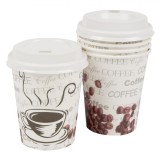 Pahare Carton, Model Boabe Cafea, Set 10 Bucăți, Capacitate 240 ml, Multicolor, Cu Capace, Oem