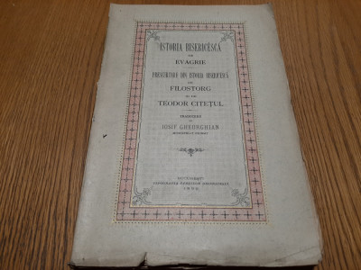 ISTORIA BISERICEASCA de EVAGRIE - Tipografia Cartilor Bisericesti, 1899, 300 p. foto