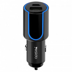 Yesido - Car Charger (Y32) - USB-A, QC 3.0 18W and Type-C, PD, 24W, 3A - Black