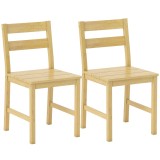 HOMCOM Set de 2 Scaune de Masă din Bambus, Scaune de Bucătărie cu Spătar Curbat, Șezut cu Lamele, Scaun pentru Bucătărie, Dormitor, Living, Culoare Na