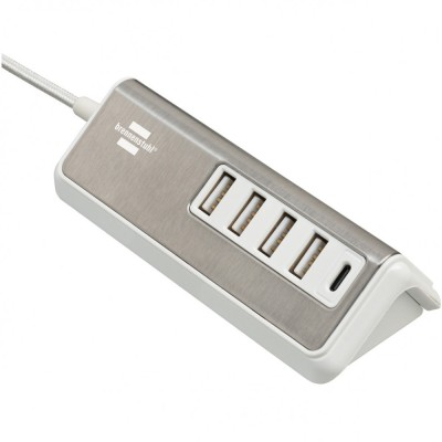 Prelungitor Brennenstuhl Estilo, 4xUSB-A 4.2A, 1xUSB-C PD 20W, 1.5m, Argintiu/Alb foto
