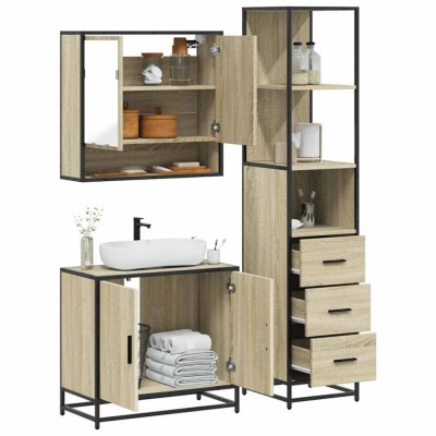 vidaXL Set mobilier de baie, 3 piese, stejar sonoma, lemn prelucrat 3301156 foto