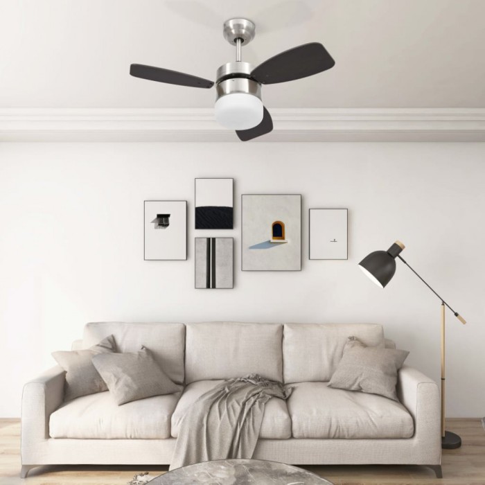 Ventilator tavan cu iluminare/telecomandă, maro &icirc;nchis, 76 cm