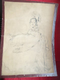 Gravura - Ingres 1816 - Portretul Dnei Destouches 1816 - Roma ,dim=39,8x29,5cm, Portrete, Cerneala, Altul