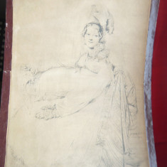 Gravura - Ingres 1816 - Portretul Dnei Destouches 1816 - Roma ,dim=39,8x29,5cm