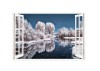 Sticker decorativ, Fereastra 3D winter, 85 cm, 160STK, natura si peisaje