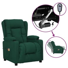 vidaXL Fotoliu de masaj electric, verde &amp;icirc;nchis, material textil foto