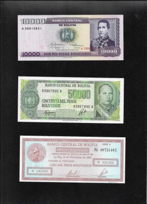 Rar! Set Bolivia 1 + 5 + 10 centavos de bolivianos pe 10000 + 50000 + 100000 pesos bolivianos unc foto