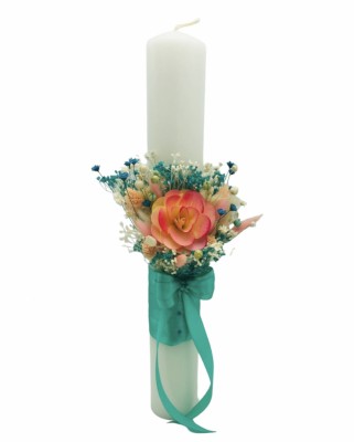 Lumanare pentru cununie botez, 40 cm, cu plante naturale uscate (personalizabila cromatic si cu text) foto