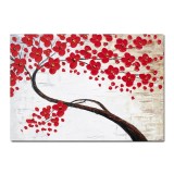 Tablou pictat manual, Copacul vietii cu flori rosii, 70x50cm ulei pe panza in relief efect 3D, Superb