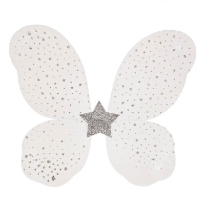 Aripi Deghizare, Model Fluture, Culoare Alb, Dimensiune 37x40cm, Glitter Argintiu, Pene foto