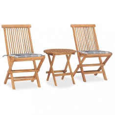 vidaXL Set mobilier exterior pliabil cu pernă, 3 piese, lemn masiv tec 3063185