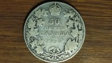AG10 Canada - moneda de colectie foarte rara argint sterling - 50 cents 1910 -Edward VII- varianta cu an unic (Edwardian Leaves) - starea din imagini