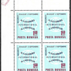 ROMÂNIA 1967 - LP 654 - CONGRESUL MONDIAL AL LINGVIȘTILOR - SERIE MNH BLOC X4