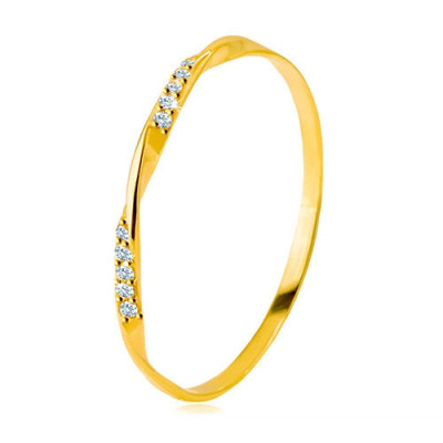 Inel din aur 585 - linie ondulată netedă &amp;icirc;mpodobită cu zirconii strălucitoare transparente - Marime inel: 61 foto