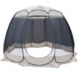 Pavilion tip cort pentru gradina, cadru otel, plasa poliester, bej si gri, 3.60x3.60x2.35 m, Jumi