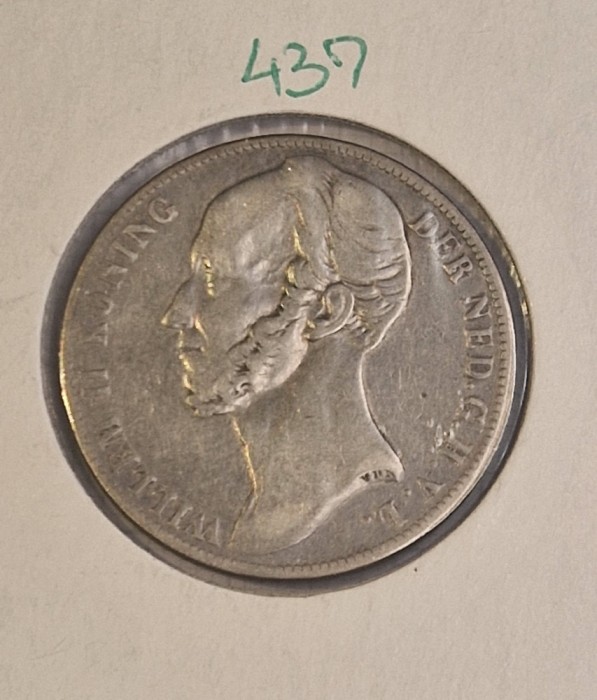 437 Netherlands, Olanda ,1 Gulden - Willem II, 1848, argint, KM#66