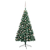Cumpara ieftin Jumatate brad Craciun pre-iluminat cu set globuri verde 150 cm