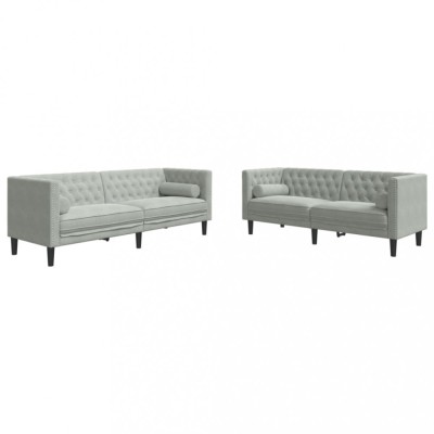Set canapele Chesterfield cu perne rulou, 2 piese, gri, catifea foto