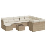 Set canapele de gradina cu perne, 11 piese, bej, poliratan