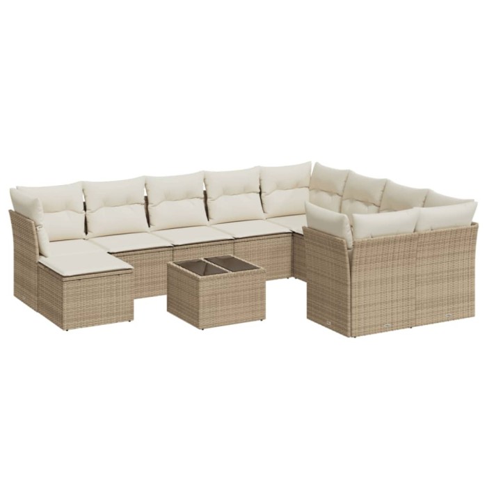 Set canapele de gradina cu perne, 11 piese, bej, poliratan