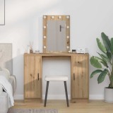 Masă de toaletă cu LED, stejar artizanal, 102x33x135 cm
