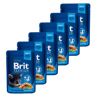 Pliculeț BRIT Premium Kitten Chicken Chunks 6 x 100 g foto