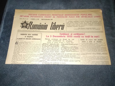 ZIARUL ROMANIA LIBERA 28 NOIEMBRIE 1950 ALEGERI foto