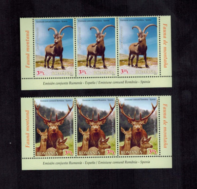 Emisiune comuna Romania - Spania 2012 Triptic 2 buc 3,10 lei MNH Fauna montana foto