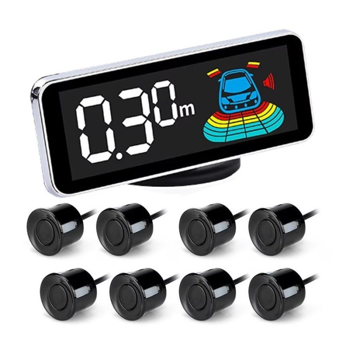 Senzori parcare afisaj display LCD avertizare sonora fata spate kit 8 pe set