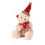 Figurina Ursulet Craciun textil crem rosu 21x22x38 cm