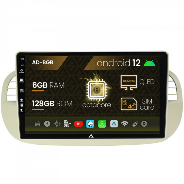 Navigatie Fiat 500 (2007-2014), Android 12, B-Octacore 6GB RAM + 128GB ROM, 9 Inch - AD-BGB9006+AD-BGRKIT362V2